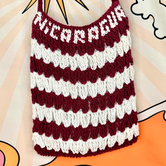 Hand-made Knit Crochet ‘Nicaragua’ Knit Maroon Wine Red Shoulder Crossbody Bag - Picture 4 of 12